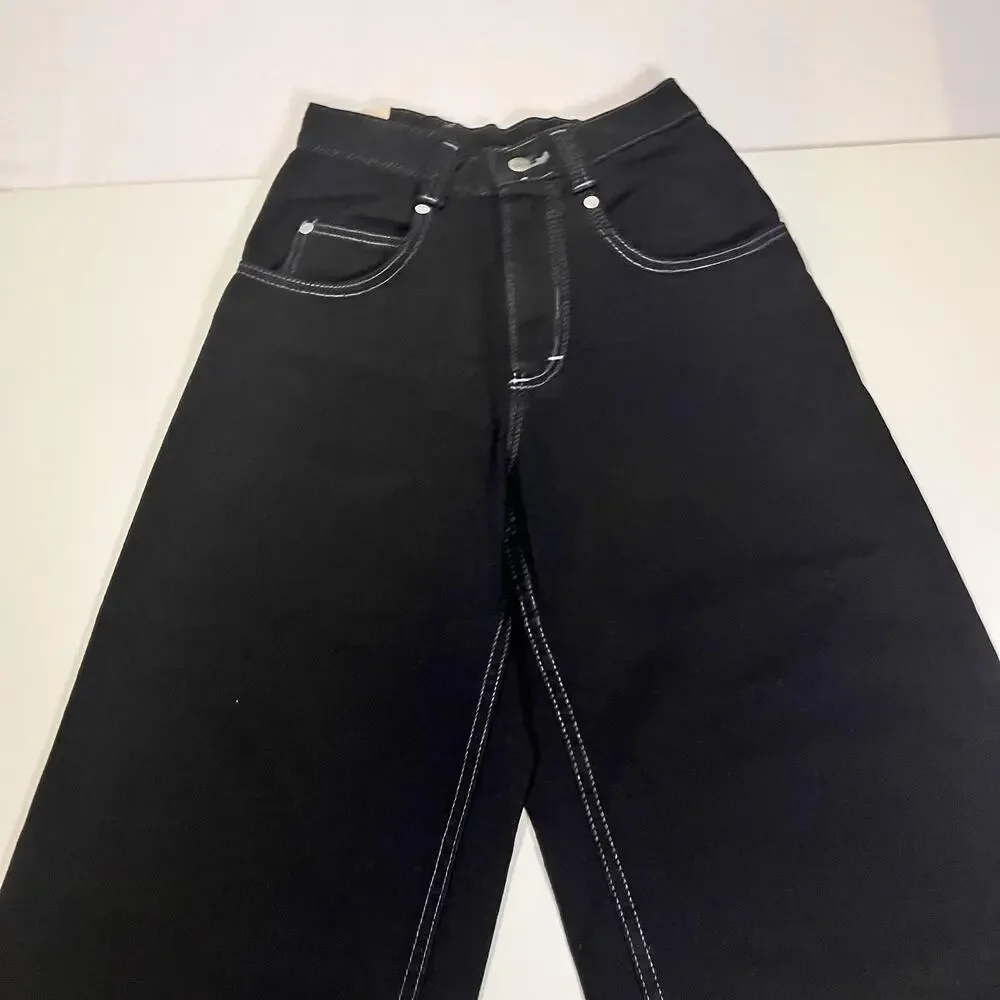 Lee Pipes Jeans Youth Medium Black Double Black Wide Leg Carpenter Y2K Skate